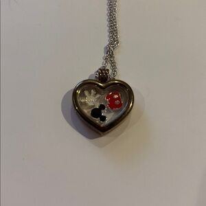 Pandora Heart Necklace with Silver Chain and Mickey Mouse mini charms